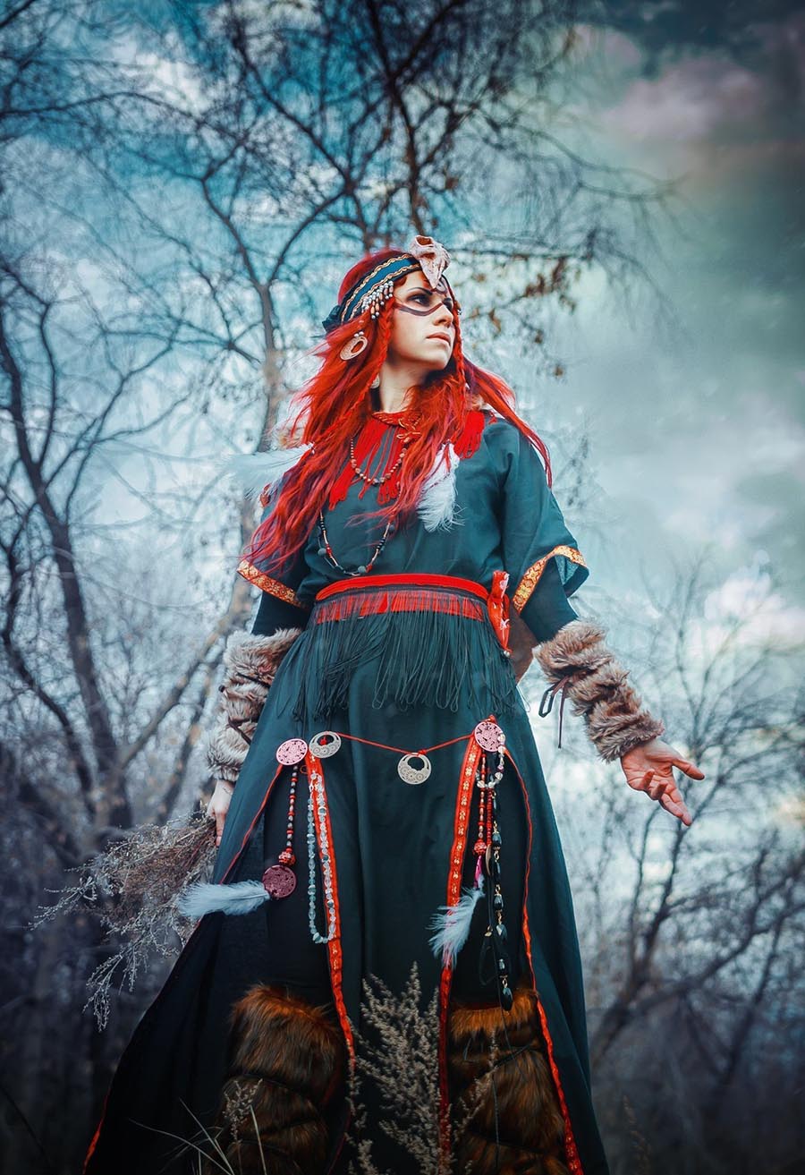 Girls in Slavic costumes underwear in Prague